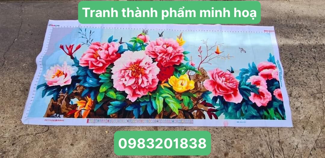 Tranh thêu chữ thập, tranh thêu kín Hoa mẫu đơn DX1151, kích thước 149 x 65 cm