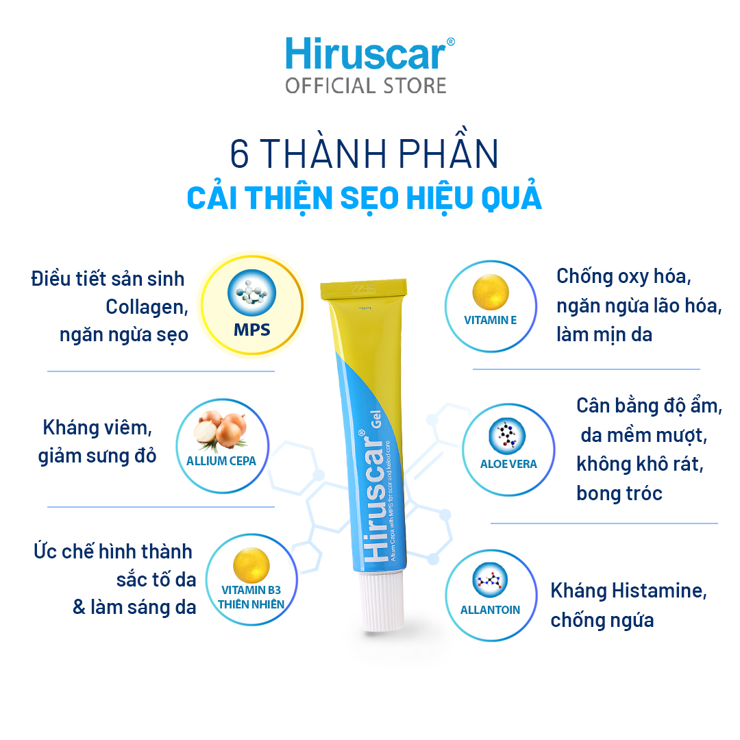 Gel Cải Thiện Sẹo Vừa, Sẹo Lõm, Sẹo Thâm Hiruscar 20G