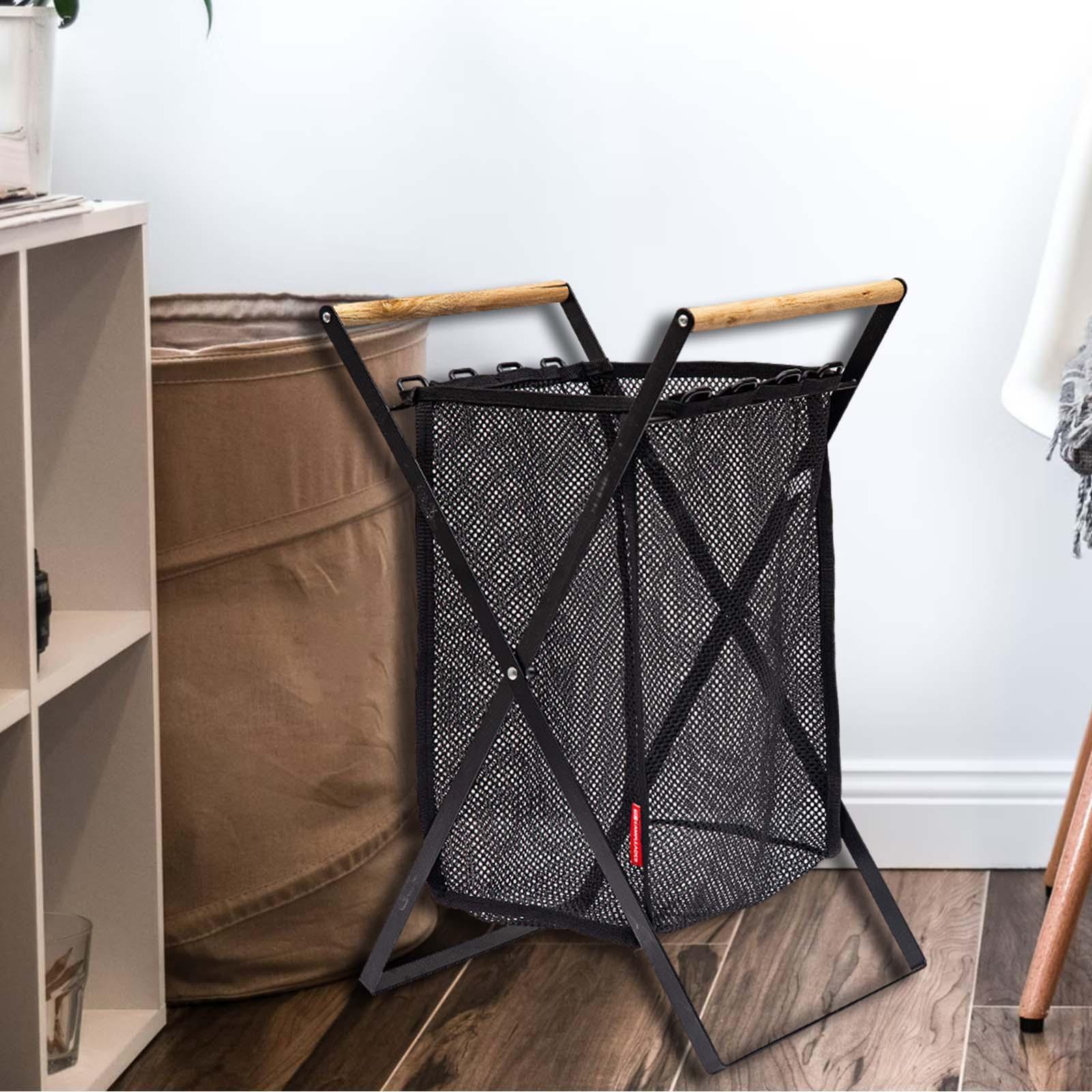 Mesh Laundry Basket Folding with Handles Wash Clothes Bag Hamper