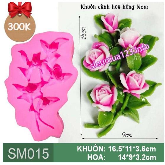 Khuôn Silicon cành hoa hồng 14cm