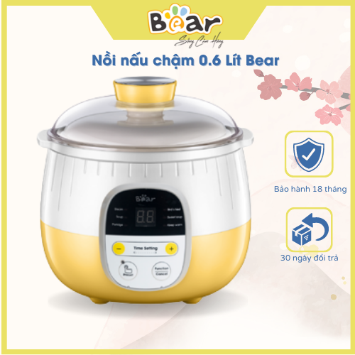 Nồi Nấu Chậm 0,8L Bear Chính Hãng, Nấu Cháo, Hầm, Hấp, Chưng Yến Bản Quốc Tế - Hàng chính hãng