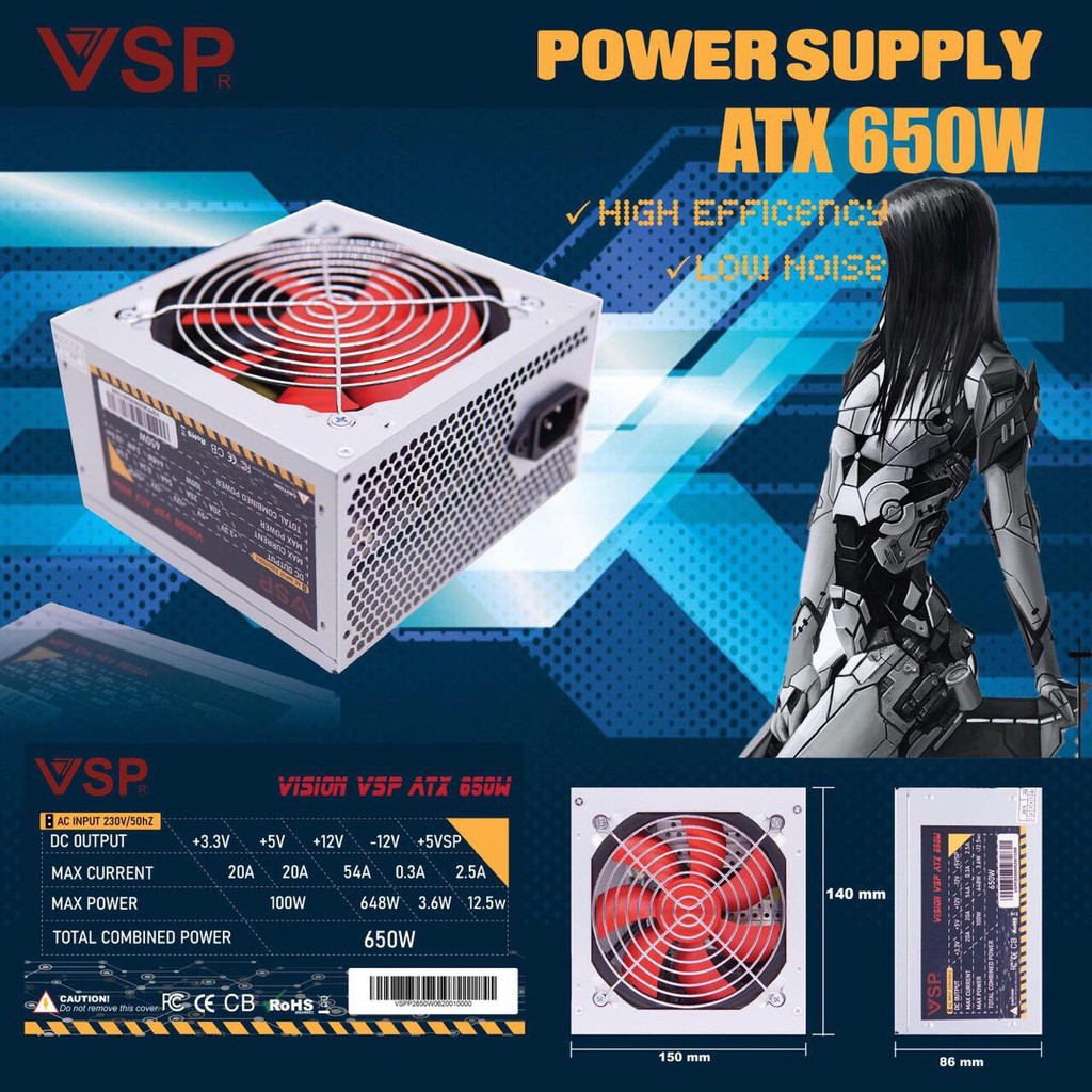 Nguồn VSP 650W Full Box - Kèm Dây Nguồn - Hàng Chính Hãng