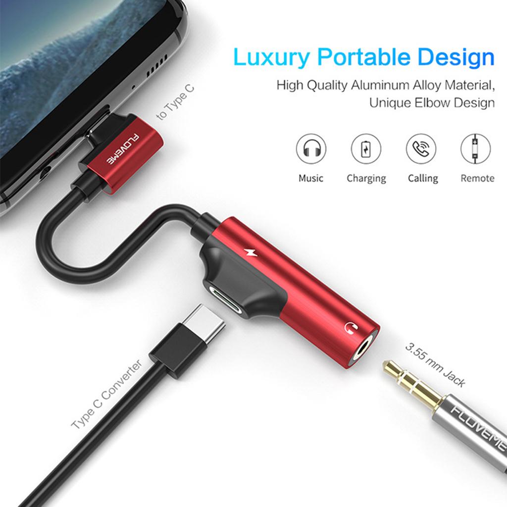 Audio and Charger Adaptor Headphone  Converter for Type-C Phones black
