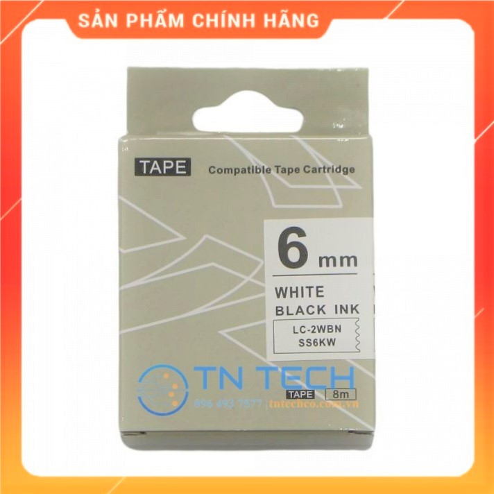 Nhãn in TEPRA - EPSON LC-2WBN (SS6KW) – Chữ đen nền trắng 6MM X 8M - Dùng cho máy in nhãn TEPRA - EPSON [Hàng nhập khẩu]