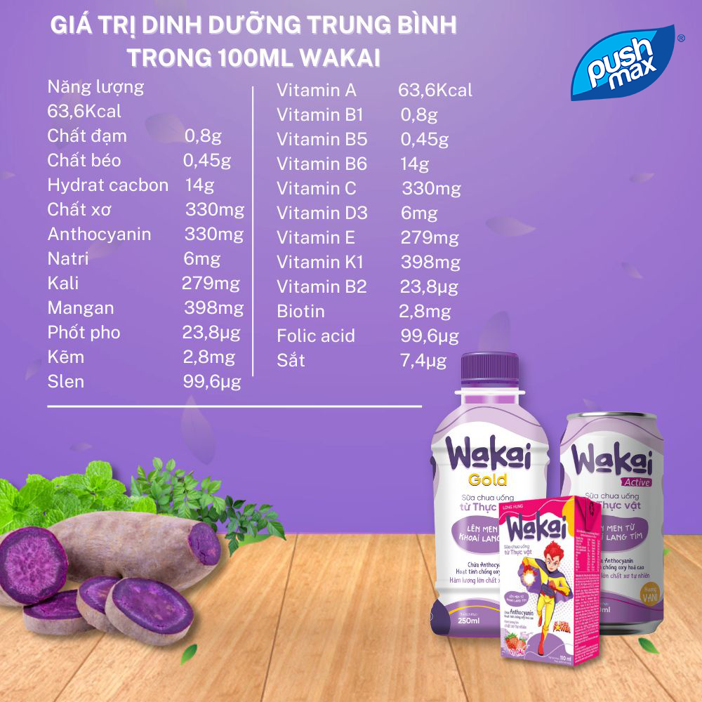 Sữa Chua Uống Khoai Lang Tím Lên Men Wakai Active (250ml)