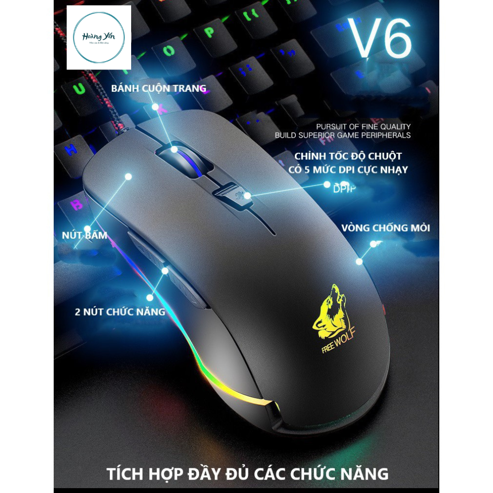 COMBO Bàn Phím Cơ H650 Và Chuột Gaming V6 Led Đổi Màu Siêu Đẹp, Keyboard Led 10 Chế Độ Blue Switch Game