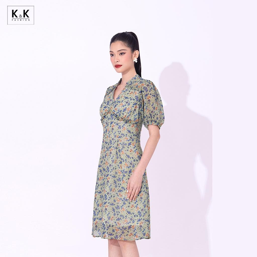 Đầm Hoa Chữ A Nhấn Eo Viền Cao K&amp;K Fashion KK116-34 Chất Liệu Chiffon