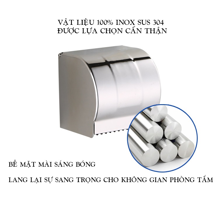 Hộp Đựng Giấy Vệ Sinh 100% Inox 304 Cao Cấp Nắp Kín Chắn Nước Chống Ướt Giấy