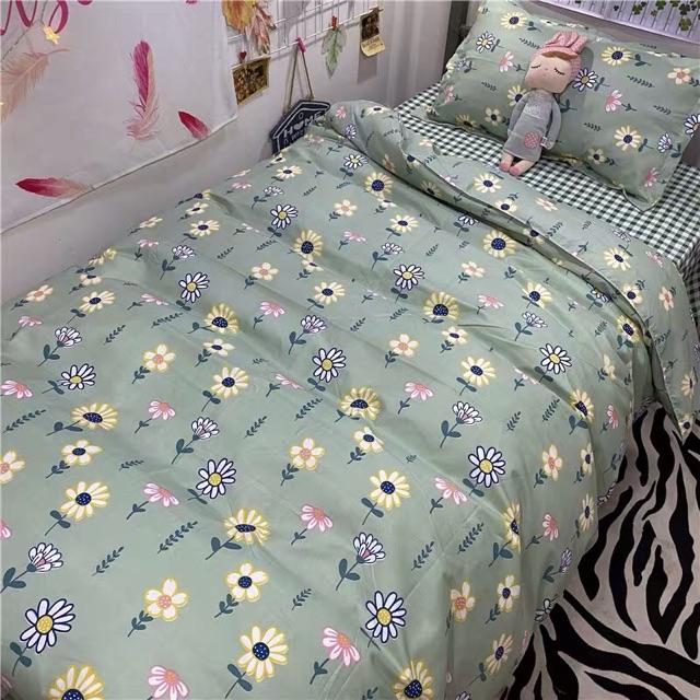 Set Chăn Ga Cúc Xanh Ga Caro Cotton Poly Cực Xinh