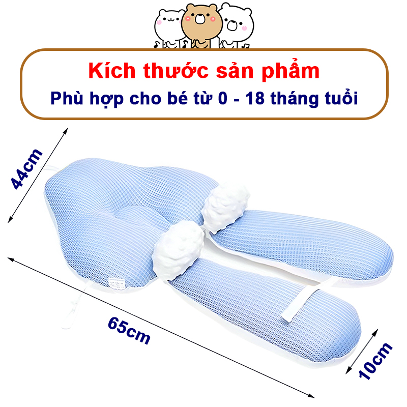 Gối chữ U cho bé sơ sinh có dây rút điều chỉnh 3 đầu Baby-S, Gối chống bẹp đầu cao cấp giúp bé ngủ ngon – SSS036