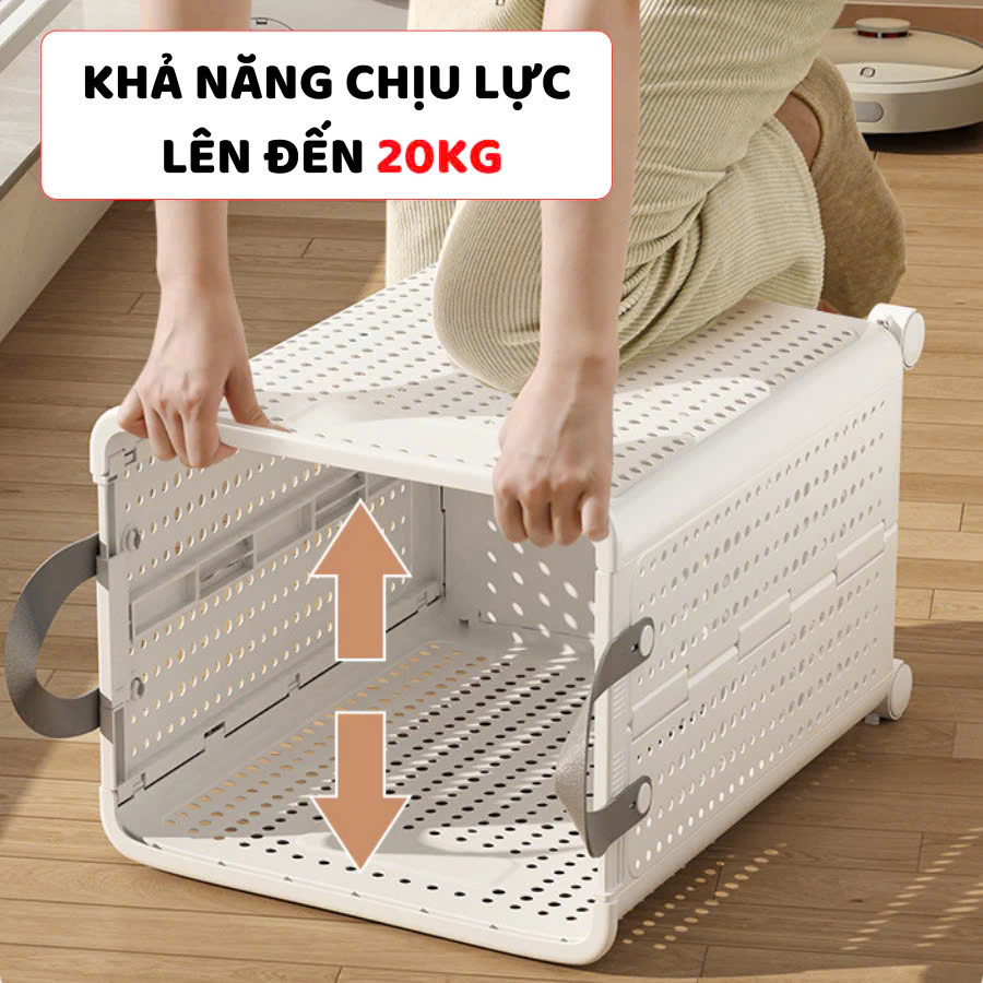 Giỏ Đựng Quần Áo Bẩn VISUALIZE , Giỏ Nhựa Đựng Đồ Có Bánh Xe, Quai Da Chắc Chắn, Có Thể Gấp Gọn - Hàng chính hãng