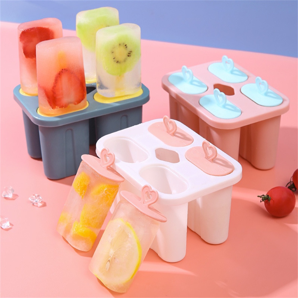 Bộ Khuôn Làm Kem 4 Cây Hình Trái Tim Tự Làm Ở Nhà Cho Bé Siêu Cute, Đáng yêu