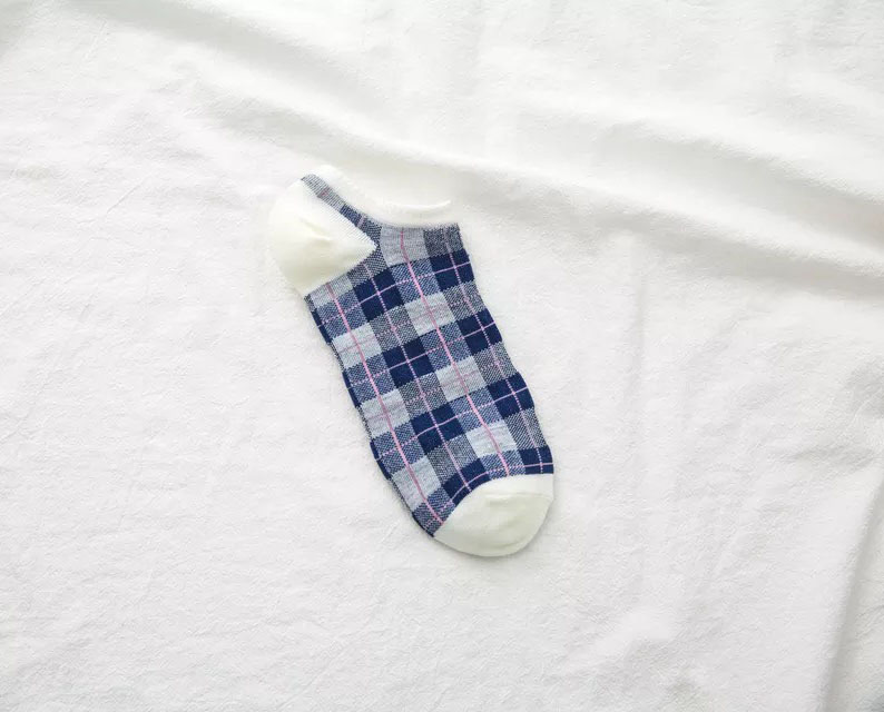 Set 5 Đôi Tất Cổ Ngắn Họa Tiết Caro Màu Sắc Tươi Sáng Kiểu Dáng Trẻ Trung TN58