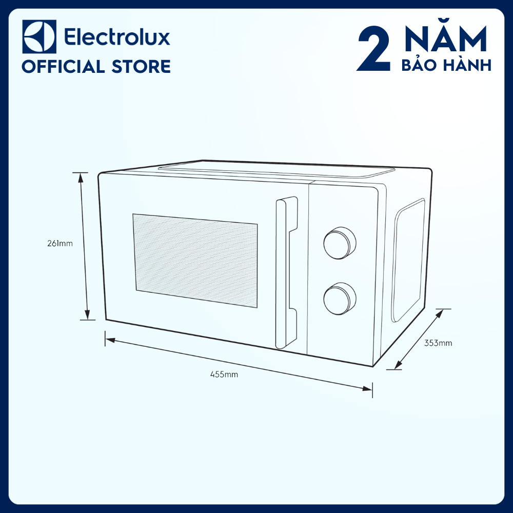 Lò vi sóng để bàn Electrolux 20L - EMM20K22B - 5 chương trình cài sẵn, dễ sử dụng - Bảo hành 2 năm toàn quốc [Hàng Chính Hãng]