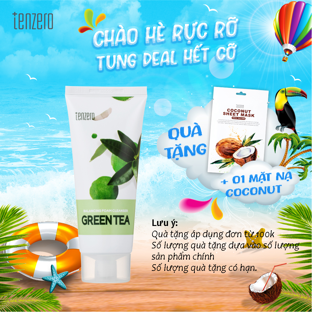 Sữa rửa mặt tạo bọt Tràm Trà Lành tính, Sạch mụn Tenzero Balancing Foam Cleanser Tea Tree 100ml