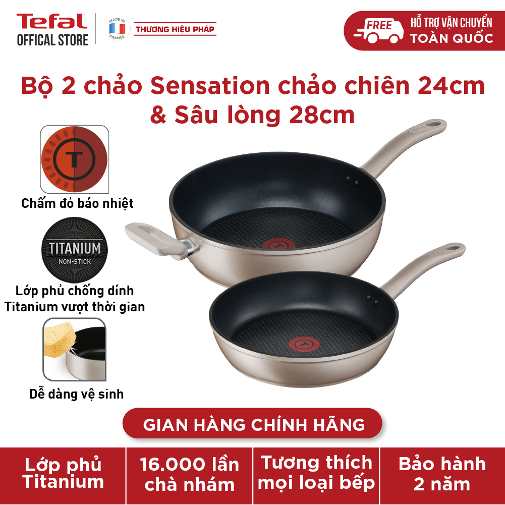 Bộ 2 chảo chống dính đáy từ Tefal Sensations dùng cho mọi loại bếp (24cm, 28cm) - Hàng chính hãng
