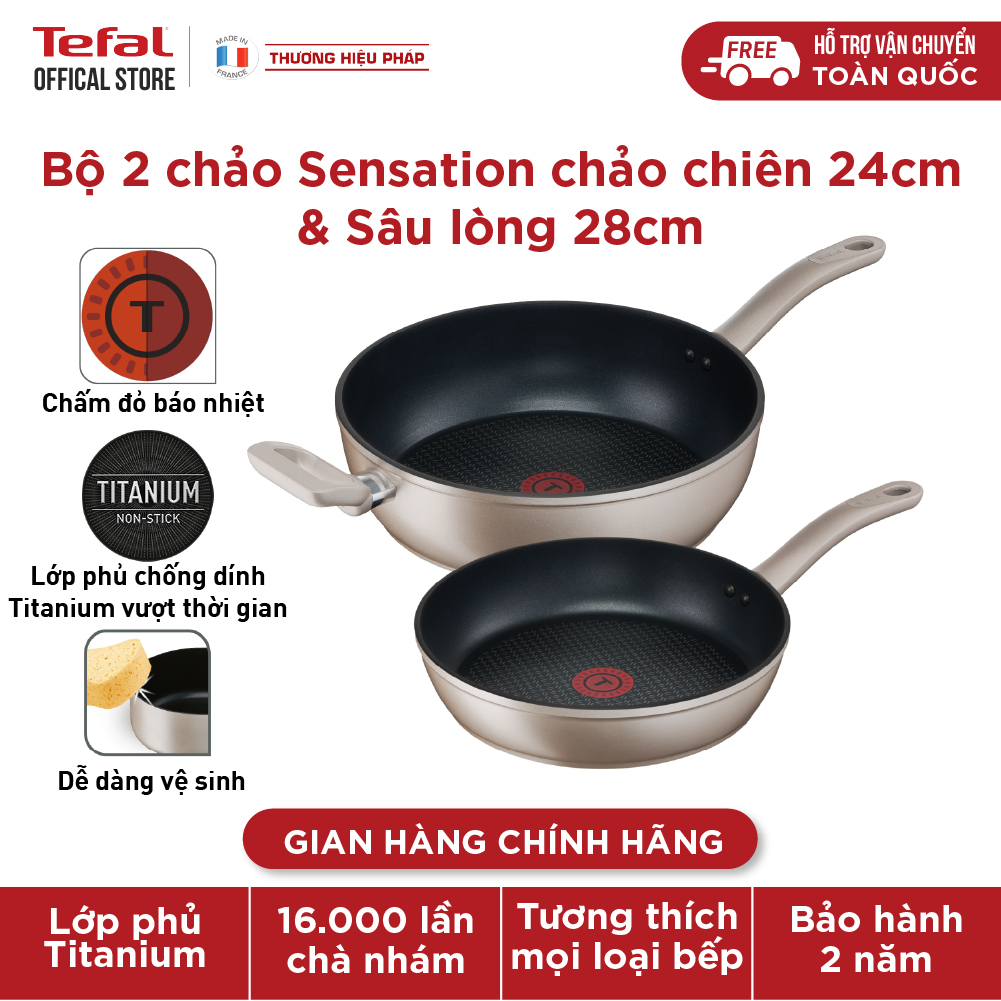 Bộ 2 chảo chống dính đáy từ Tefal Sensations dùng cho mọi loại bếp (24cm, 28cm) - Hàng chính hãng