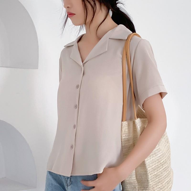 Áo sơ mi voan cổ bẻ cộc tay ulzzang 2181