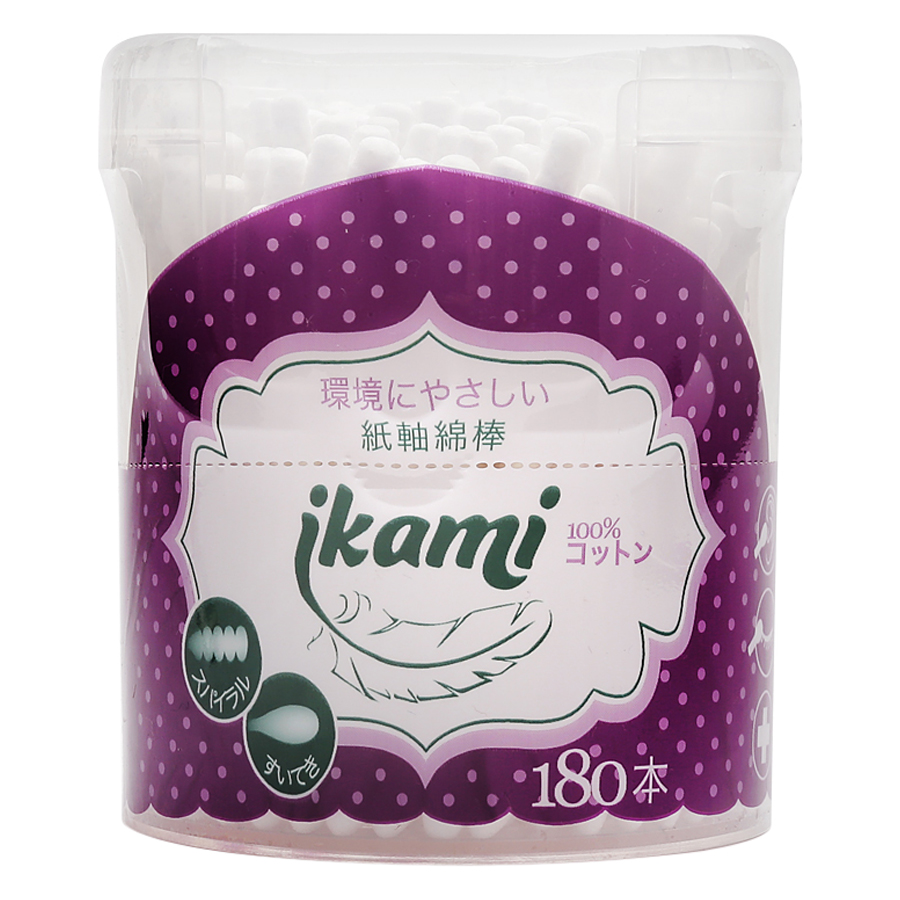 Tăm Bông Ikami Spiral Hộp Nắp Bật 1 Đầu Xoắn 1 Đầu Thường GL03 (180 Chiếc / Hộp)