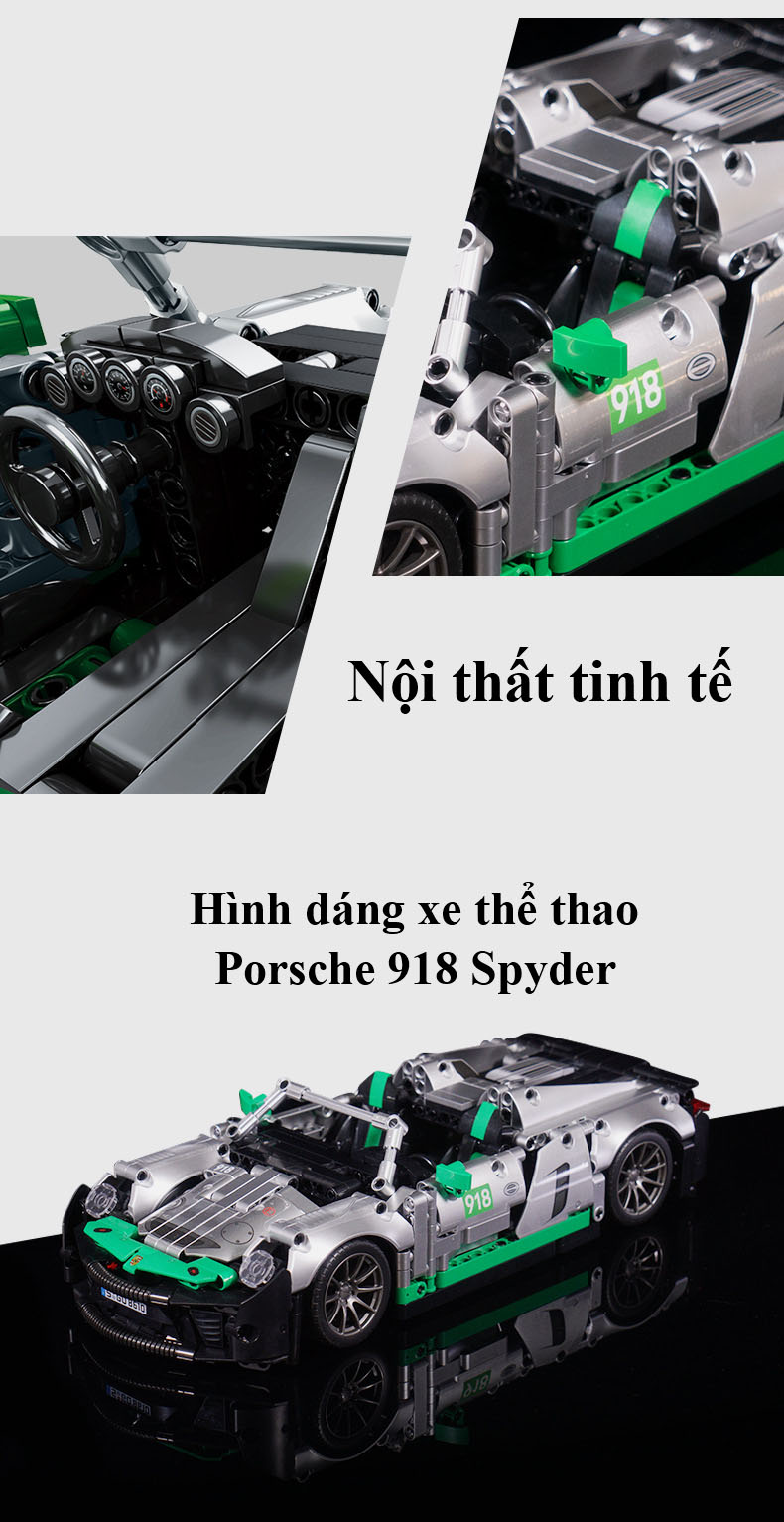 Đồ Chơi Lắp Ghép Technic Xe Đua Porche 918 Spyder Với 1016 Chi Tiết, Đồ Chơi Mô Hình Siêu Xe Porche 918, Đồ Chơi Điều Khiển Từ Xa Xe Porche 918 Spyder Tay Cầm RC - Chính Hãng BABYBOSS.