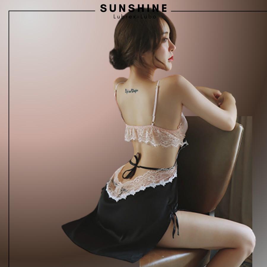 Đầm ngủ lụa cao cấp phối ren sexy Váy ngủ lụa 2 dây sexy dành cho nữ Sunshine Lubrexlubo VL1050