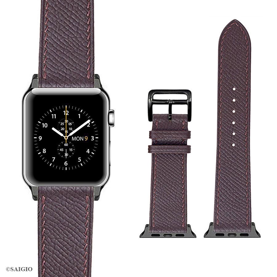 Dây Đồng Hồ Apple Watch 41mm 40mm 38mm, Chất Liệu Da Bê EPSOM Thảo Mộc Cao Cấp, Nhập Khẩu Từ Châu Âu, Dây Đeo Phong Cách Hiện Đại và Sang Trọng, Tương Thích Các Phiên Bản Series 8/7/6/5/4/3/2/1/SE/SE2 - Nâu - ADAPTER VÀNG