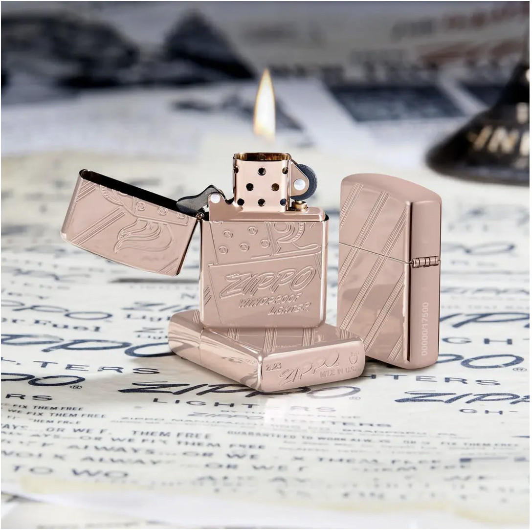Bât lửa Zippo 48768 Script Logo Collectible Armor Rose Gold - Chính hãng 100%