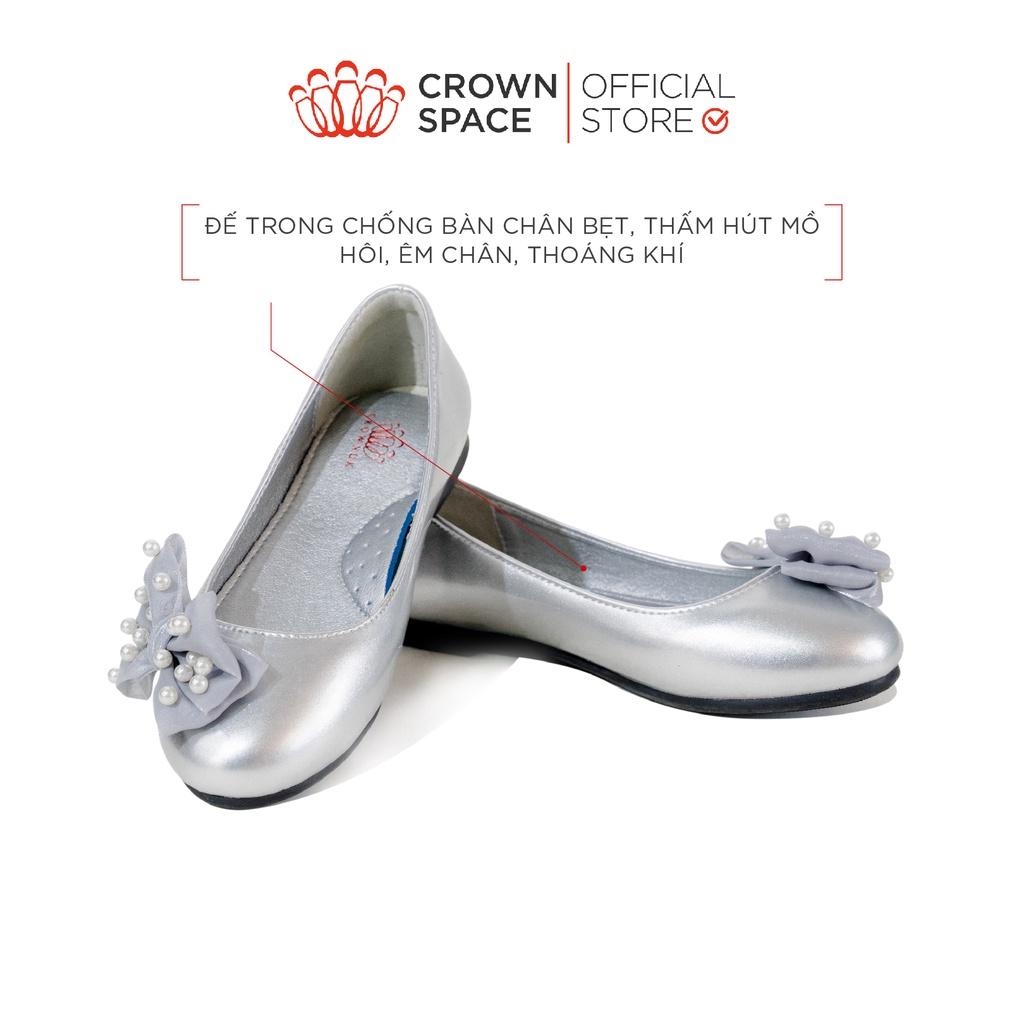 Giày Búp Bê Bé Gái Đi Học Đi Chơi Crown Space Cao Cấp CRUK3133 Nhẹ Êm, Chống Hôi Chân Màu Bạc Size 31-36