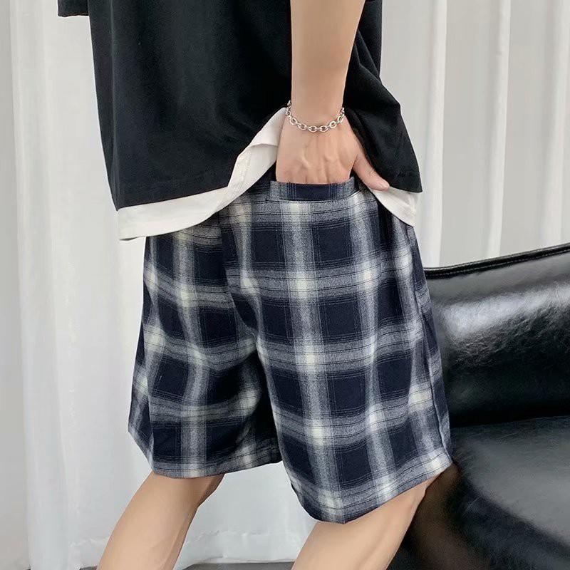 Quần Đùi Ống Rộng Họa Tiết Sọc Caro Thời Trang Cho Nam