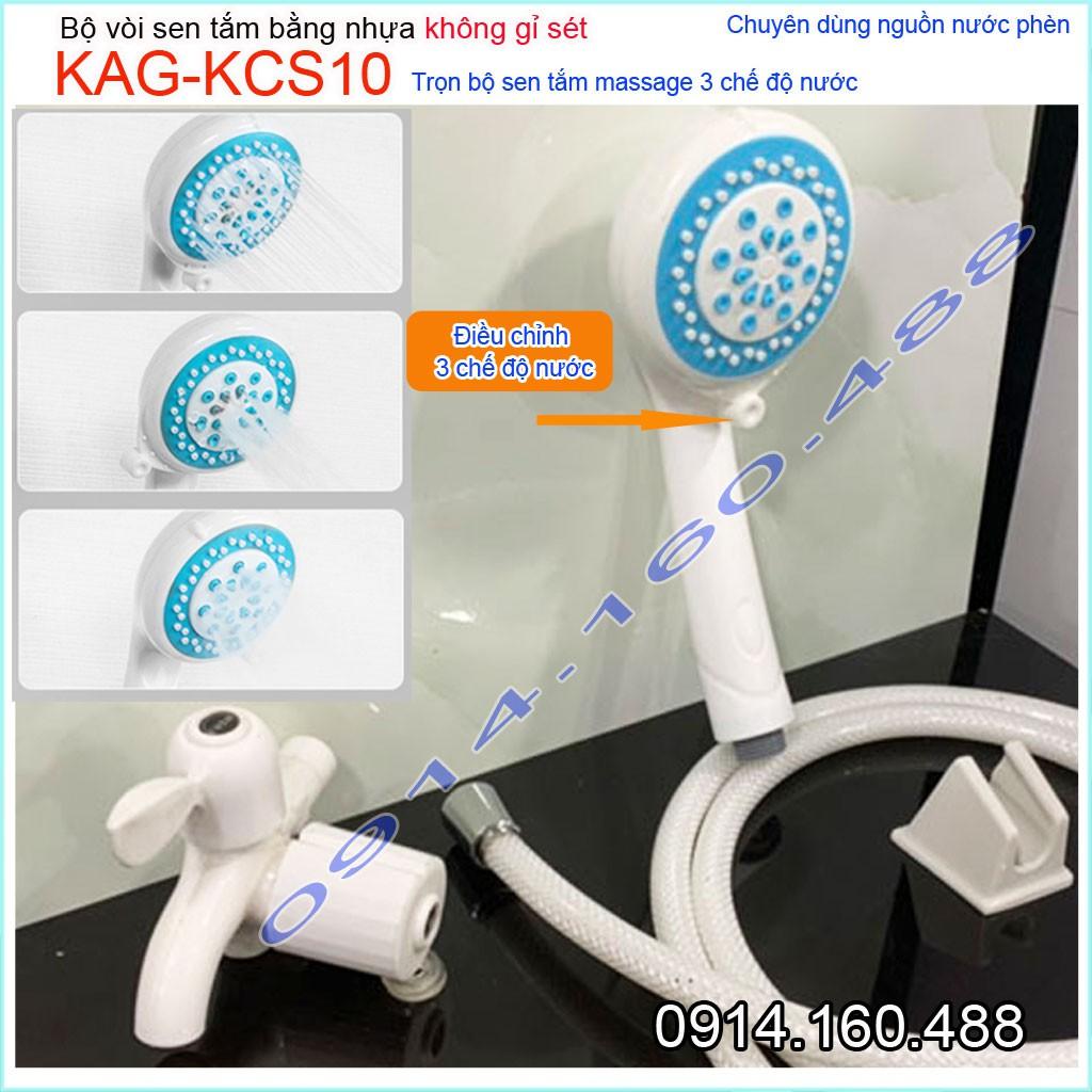 Vòi sen lạnh KAG-KCS10 nhựa Shower head, trọn bộ sen lạnh nhựa 100% dùng vùng nước phèn không gỉ séc tia phun nước mạnh