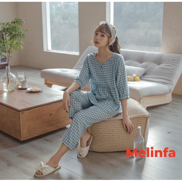 Bộ đồ ngủ quần dài nữ vải bông Cotton tự nhiên mềm mại thoáng mát, bộ Pyjamas mặc nhà nữ mã VABD0282