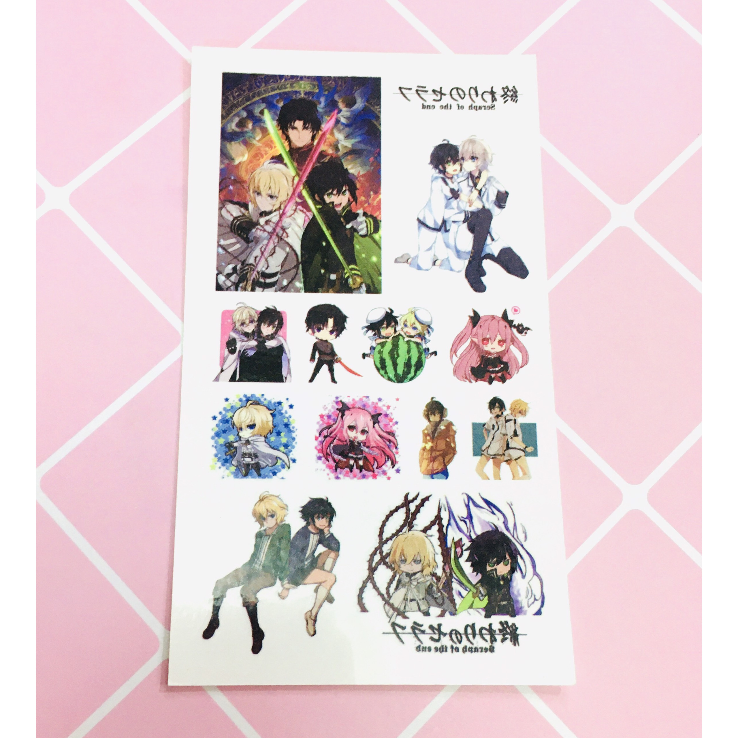 Set 5 Bảng hình xăm Owari No Seraph  Sticker Tattoo