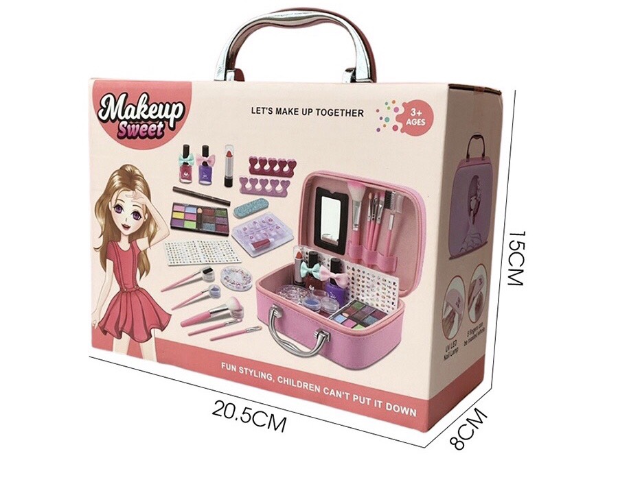 Vali đồ chơi trang điểm make up làm đẹp cho bé gái kèm cốp đựng mỹ phẩm da có quai xách - Hàng cao cấp siêu xinh