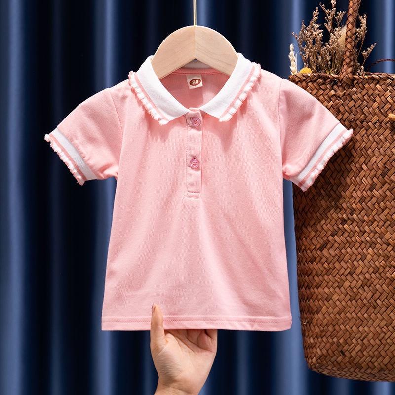 ATG19 Size 90-130 (9-27kg) Áo thun bé gái (Áo polo có cổ ngắn tay 100% cotton) Thời trang trẻ Em hàng quảng châu