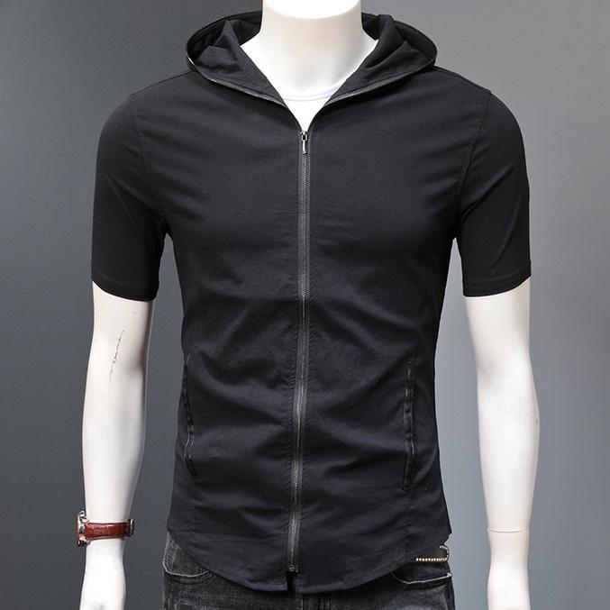 Áo hoodie, áo cộc có mũ chất liệu cotton mùa hè. thể thao mỏng ngắn tay hợp thời trang có khóa N1