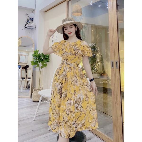 Đầm voan hoa xoè phối bèo hàng thiết kế đẹp sale