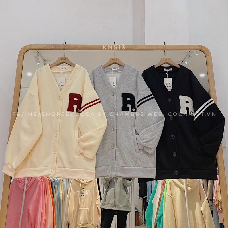 Bomber cardigan chữ R vạch tay unisex siêu xinh thụng