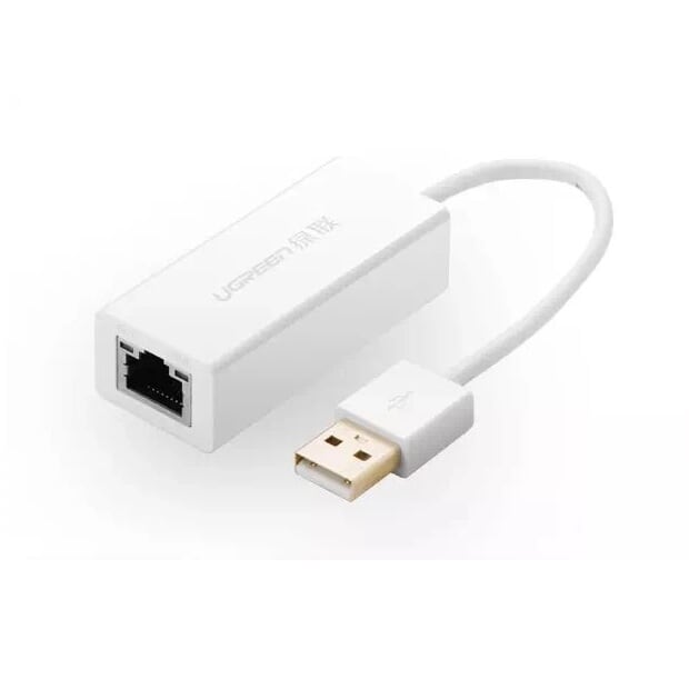 Cáp chuyển đổi USB 2.0 Sang cổng Lan tốc độ 100 Mbps vỏ nhựa dây dài 15cm màu Trắng Ugreen UNW20253CR110 hàng chính hãng