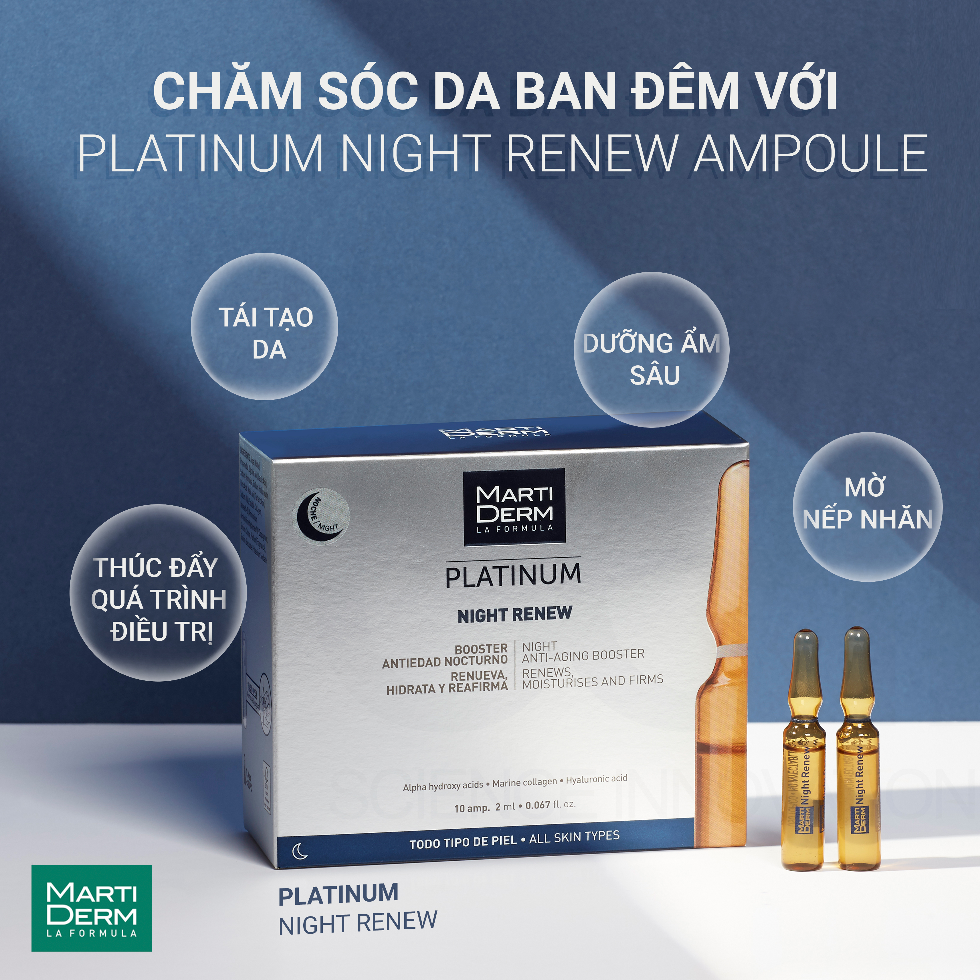 Ampoule Chống Lão Hoá & Tái Tạo Da Ban Đêm - MartiDerm Platinum Night Renew Ampoule