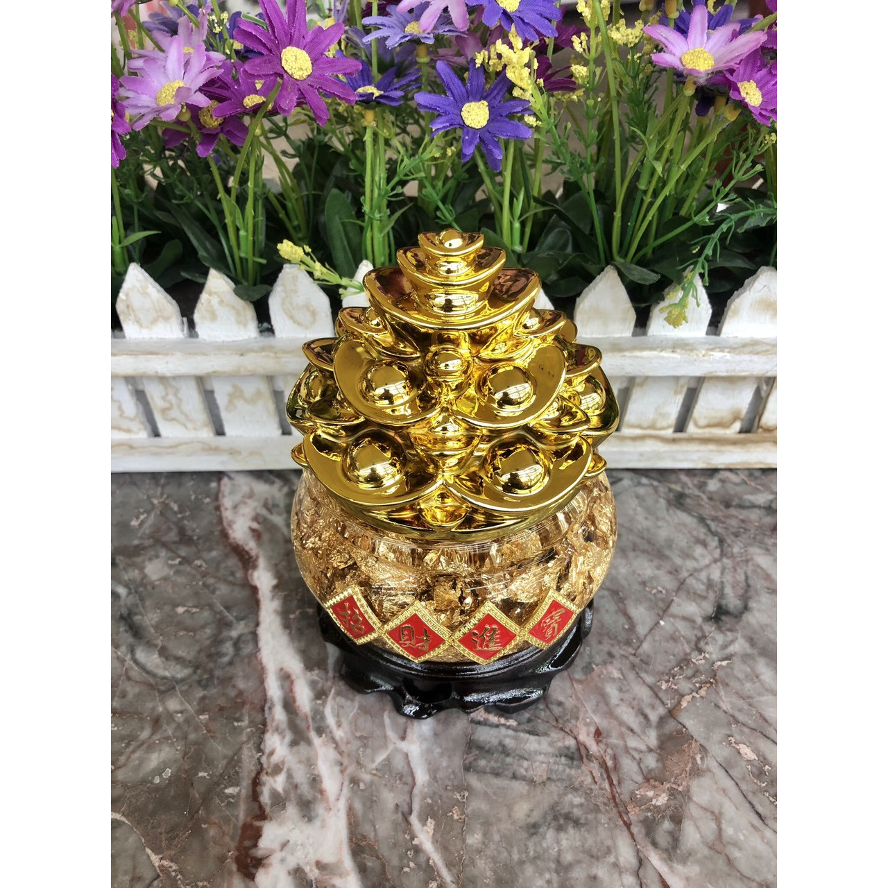 Hủ tiền, bát tụ bảo lá vàng phong thủy chiêu tài, lộc - Cao 14cm