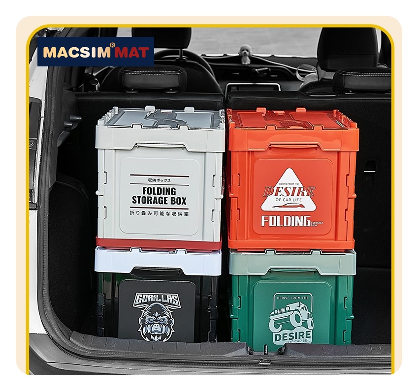 Hộp đựng đồ xếp gọn kích thước 52,5 cm x 36 cm x 34 cm hộp đựng đồ trong cốp ô tô nhãn hiệu Macsim 3W chất liệu PP cao cấp màu cam