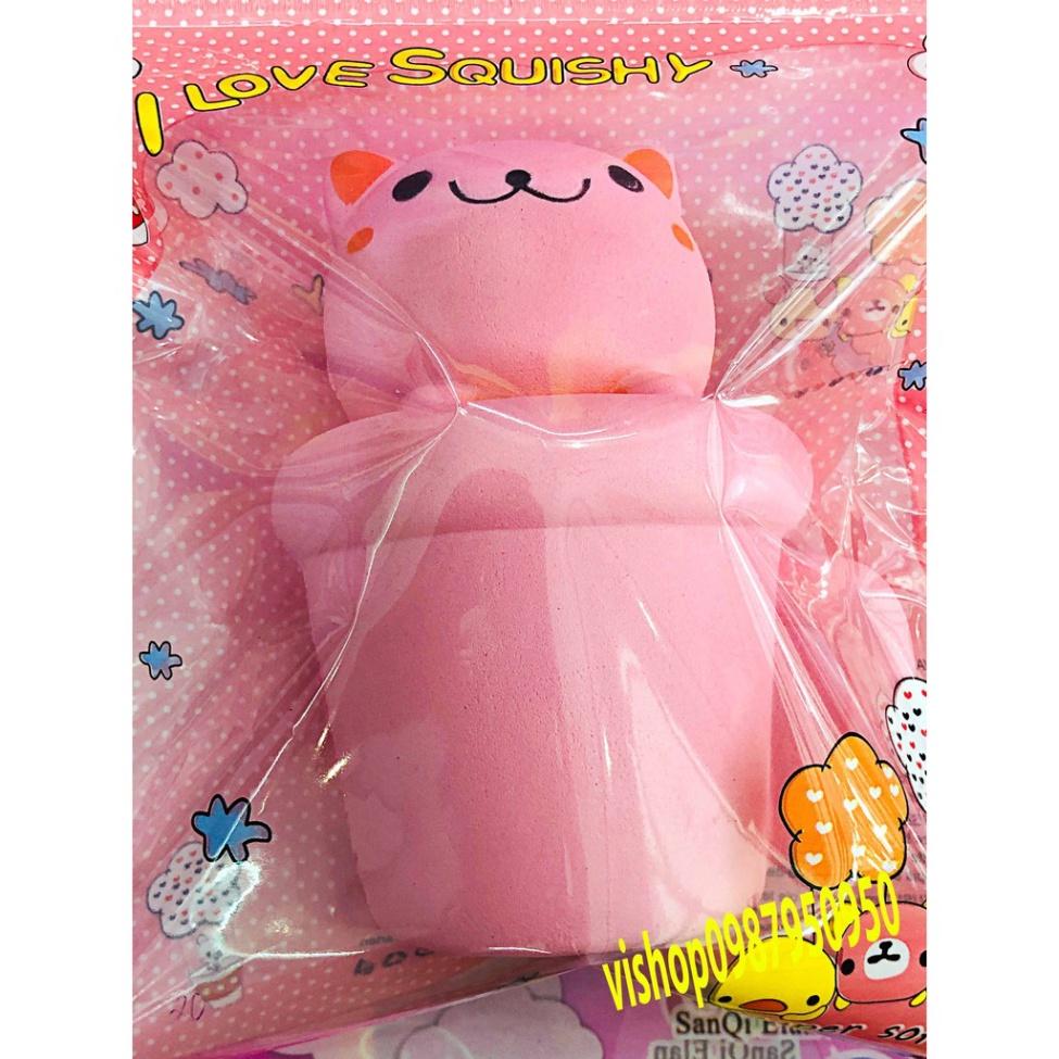 Squishy MÈO HỒNG nằm trong cốc squishy cốc thỏ hồng dễ thương ngộ nghĩnh