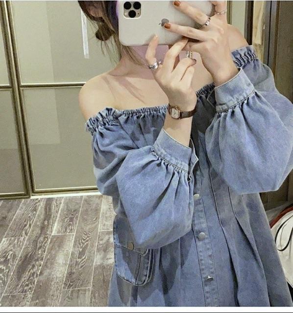 Váy bò trễ vai dài tay