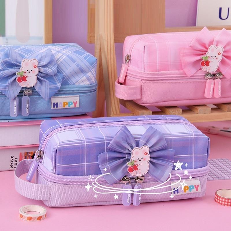 Hộp Bút Vải Cute Nhiều Ngăn Cho Bé Gái Nơ Happy  BU22