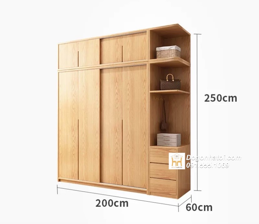 Tủ quần áo gỗ sồi cửa lùa cao cấp C2m xD2m4 - TA238