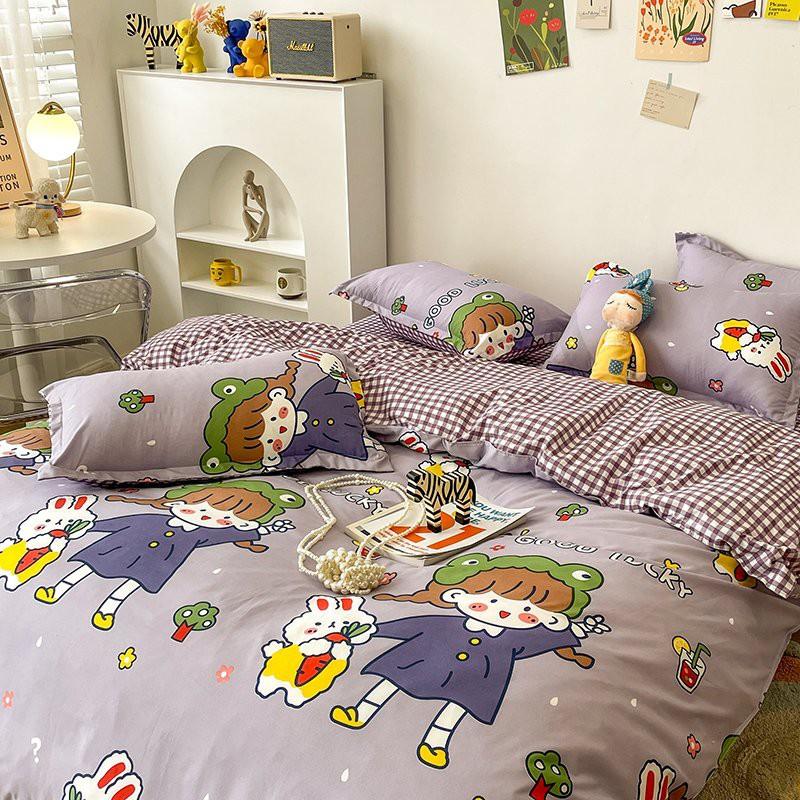 Bộ chăn ga gối Cotton poly M2T Bedding Cô bé áo tím, vỏ chăn mền, drap nệm và 2 vỏ gối