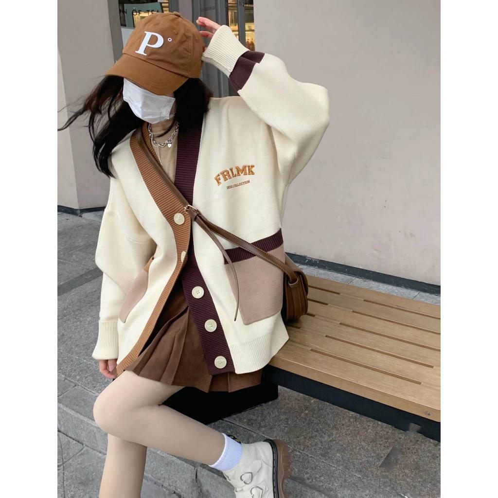 Áo khoác cardigan dệt kim phong cách retro cổ điển