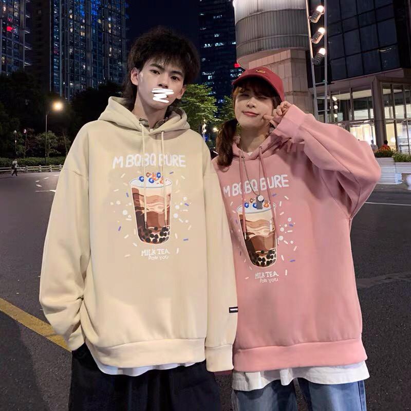 Áo Hoodie LY TRÀ SỮA Form rộng Unisex Nam Nữ Couple Chất Nỉ Bông Mịn