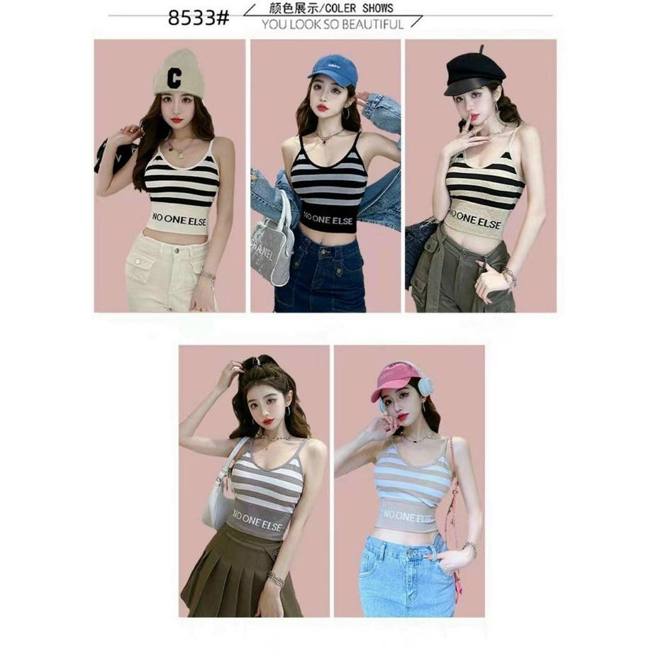 M205. Áo croptop nữ kẻ ngang cá tính sẵn mút ngực chất cotton co dãn mềm mịn (có sẵn - miễn ship)