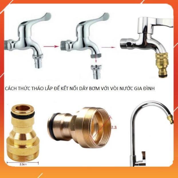 Bộ dây vòi xịt bơm nước tưới rửa , tăng áp 3 lần, loại 7m, 10m 206701 đầu đồng, cút,nối vàng + mở chai
